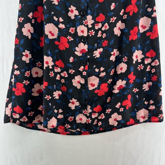 Lily Black A-Line Skirt Womens S Button Front Elastic Waist Floral Black Orange - Picture 4 of 9